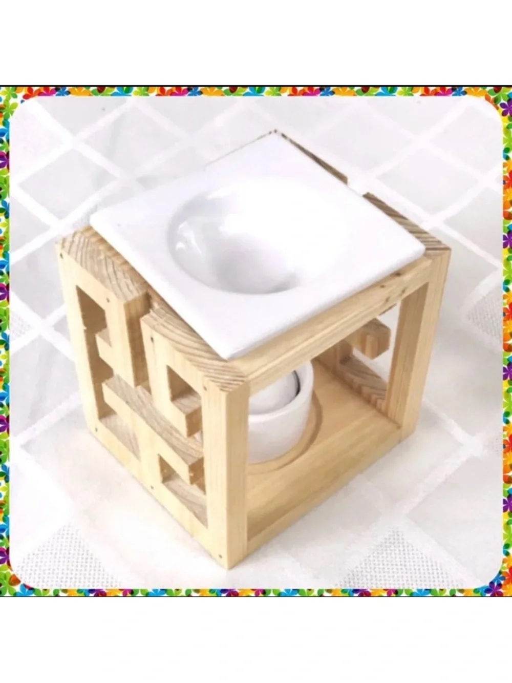NEW 5” H Geometric ZEN Cube Wooden Essential Oil or Wax Tart Warmer Aromatherapy